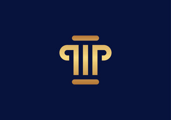 Luxury gold legal logo with Pillar symbol letter P