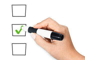 Hand drawing check sign in list on background