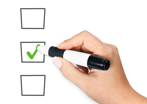 Hand drawing check sign in list on background