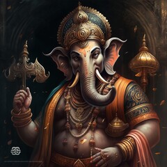 Illustration of lord Ganesha for ganesh chaturthi, Generative ai - obrazy, fototapety, plakaty