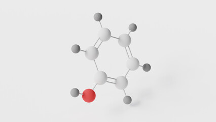 phenol molecule 3d, molecular structure, ball and stick model, structural chemical formula benzenol