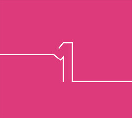 vector design line number 1 with sticking out to 2 sides. with white on pink background