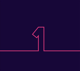 vector design line number 1 with sticking out to 2 sides. with pink on a dark blue background
