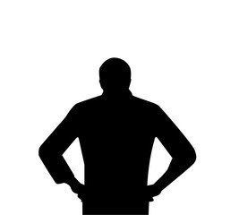 silhouette of a man who is confused and lowered his head. in black