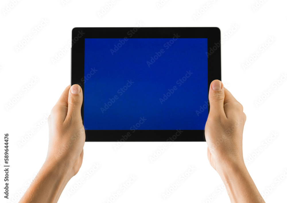 Poster Hands Holding an iPad with Blank Screen