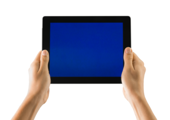 Hands Holding an iPad with Blank Screen