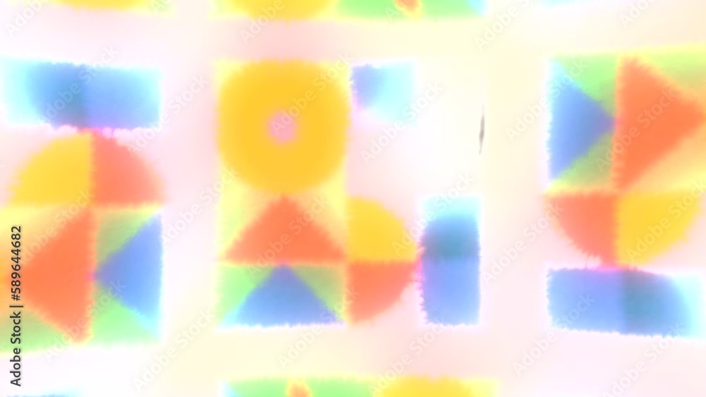 Poster stylish animation of moving figures in geometric pattern. motion. bright geometric shapes move in sq