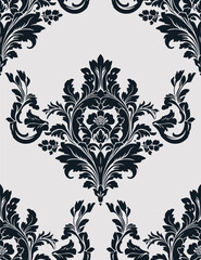 Fototapeta premium Vector damask seamless pattern background. Classical luxury old fashioned damask ornament, royal victorian seamless texture for wallpapers, textile, wrapping. Exquisite floral baroque template. 