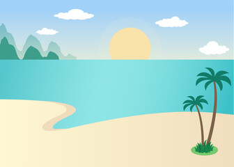 Fototapeta na wymiar beach with palm trees and mountains