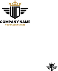 WD initial letter with wing, crown logo, luxury logo,luxury shield, monogram logo design premium template vector