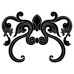 Symmetrical vintage ornament. Medieval Icelandic vignette from illuminated manuscript. Black and white silhouette.