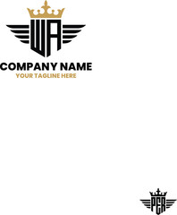 WA initial letter with wing, crown logo, luxury logo,luxury shield, monogram logo design premium template vector