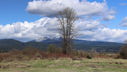 Autumn scenery with first snow in the mountains