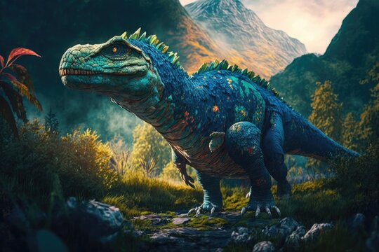 Citipati Colorful Dangerous Dinosaur in Lush Prehistoric Nature by Generative AI