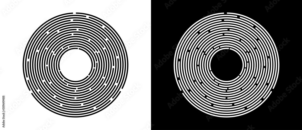 Poster Abstract background with lines. Creative circle as logo or icon. Black lines on a white background and white lines on the black side.