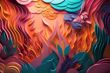 3d rendering of abstract background with cut out shapes in paper art style