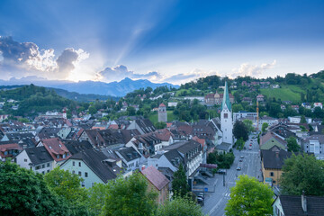 Fototapeta na wymiar City of Feldkirch, State of Vorarlberg, Austria - at sundown