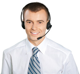 Portrait of a smiling man with headset working as a call center operator