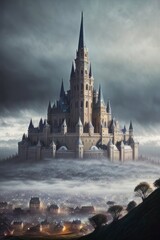 Citadel in the clouds, big old castle, generative ai art illustration 04