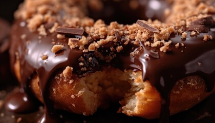 A close-up photo of the chocolate coating on the donut. Generative AI