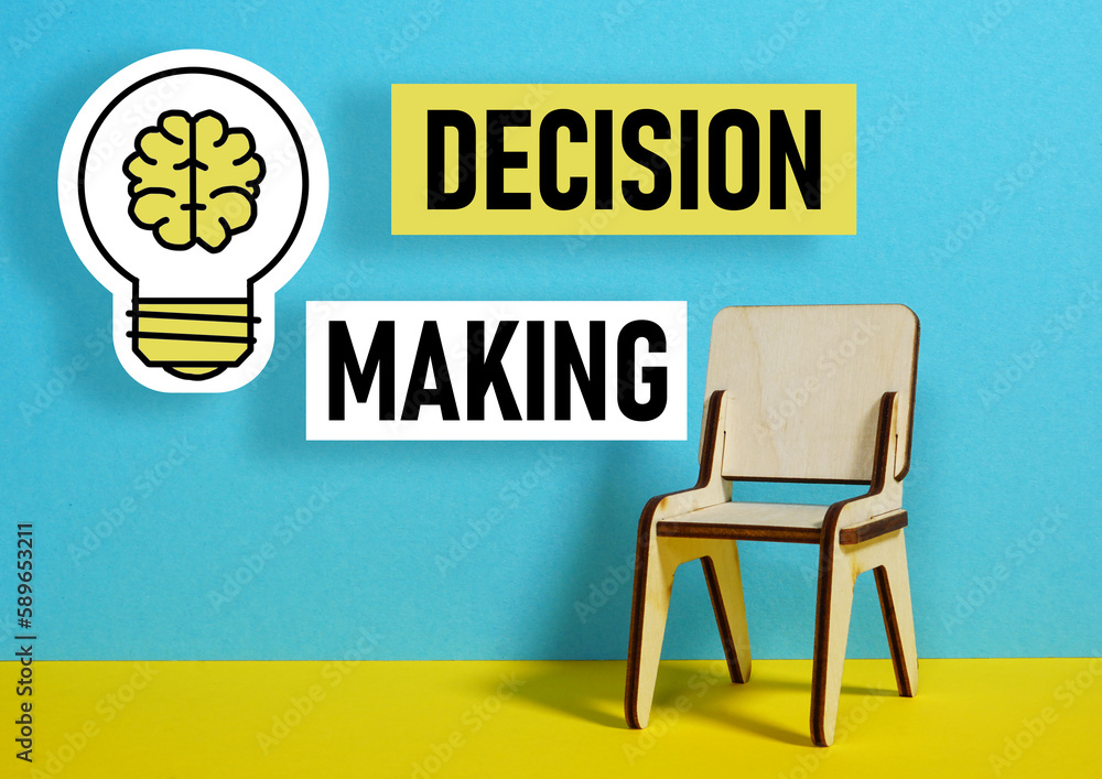 Poster Decision making process concept is shown using the text