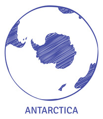Antarctica on round world map. Globe line sketch © YummyBuum