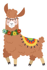 Calm llama. Cute alpaca character. Relax symbol