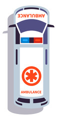 Ambulance top view. Medical help car. City first aid transport