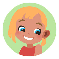 Cute blonde girl head in circle. Kid avatar