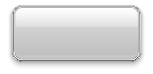 White chrome button. Rectangle shiny blank mockup