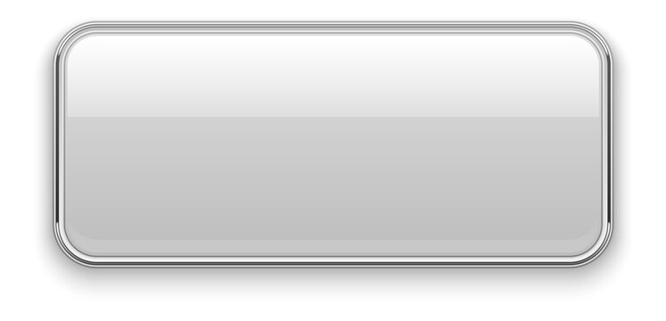 White chrome button. Rectangle shiny blank mockup