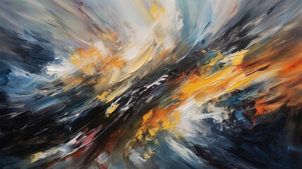 Abstract Oil Painting with Dynamic Brush Strokes Depicting Movement and Storm