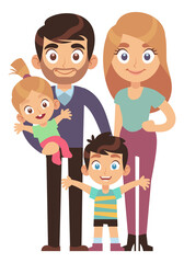 Happy couple with two children. Smiling family characters