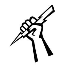 Hand fist holding a thunder bolt vector illustration black and white simple style clip art