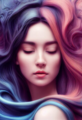Fototapeta premium dreaming woman with long hair, Generative AI