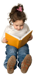 Little Girl Reading a Book, Isolated on Transparent Background