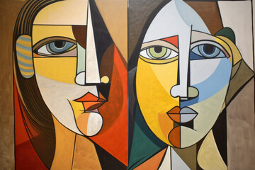 Cubist Interpretation of a Woman with an Asymmetrical Face and Mismatched Features, generative ai