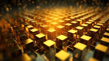 Abstract cubes background for design. Gold, black colors. Generative AI