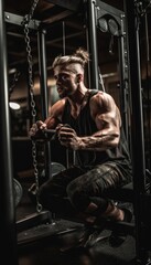 A photo of the athlete working out on a bodybuilding machine, Generative AI