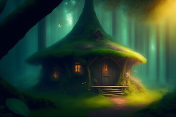 A small hut in the forest . generative ai 