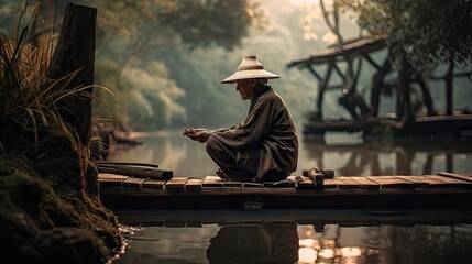 Fototapeta premium Finding Balance: Embracing Slow Living and Finding Peace in Work-Life Harmony. Generative AI