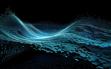 Waves of binary code over black background, ocean of information concept. Generative AI illustration