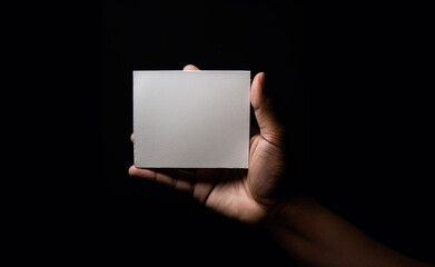 Artistic Potential Unleashed, Hand Holding a Blank Canvas in the Air, Perfect for Creativity, Customization, and Self-Expression, Flat Black Background