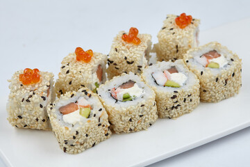 tasty sushi on the white background