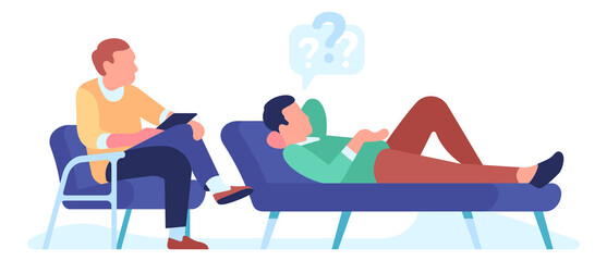 Man lying on couch and talking to therapist. Psychoanalysis session