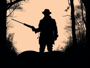 silhouette of hunter with gun and dog.