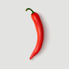 Vector 3d Realistic Red Hot Chili Pepper Icon Closeup Isolated on White Background. One, Single Fresh Chili Hot Pepper Design Template for Culinary Products and Recipes. Vector Illustration. Top View