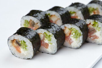tasty sushi on the white background