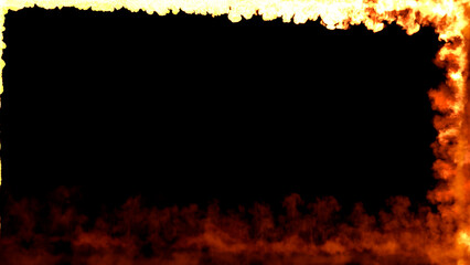 Square screen frame of blazing red fire lines, isolated - object 3D rendering