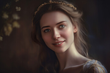 Ethereal Portrait of a Woman with an Enchanting Smile and Delicate Features, generative ai